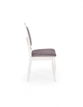Scaun living HM Barock alb cu tapiterie gri pe fundal alb [3]