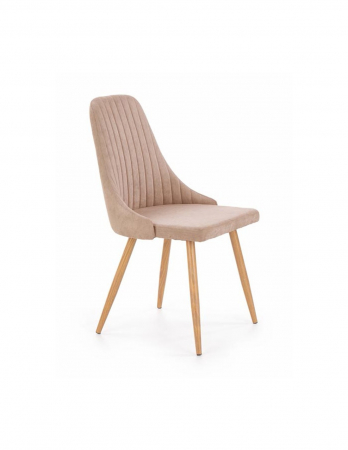 Scaune living - Scaun de living HM K285 bej cu spătar striat și picioare din lemn