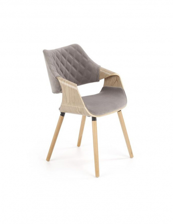 Scaune - Scaun living HM K396 gri cu picioare din lemn de stejar deschis