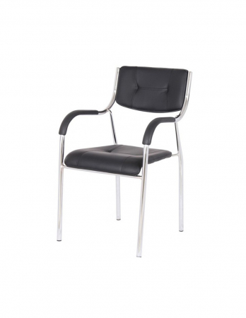 Scaun vizitator GN negru cu manere si cadru metalic cromat [1]