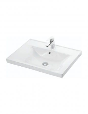 Set mobilier baie alb cu oglinda si lavoar, 2 sertare, picioare cromate [7]