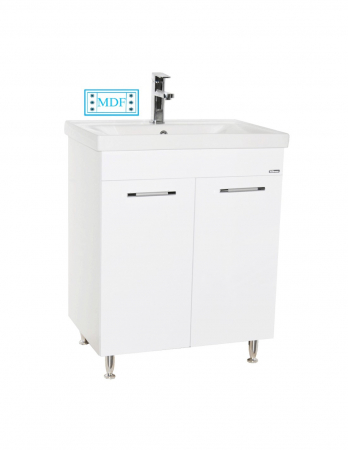Set mobilier baie alb cu oglinda, lavoar si baza cu usi si picioare cromate [2]