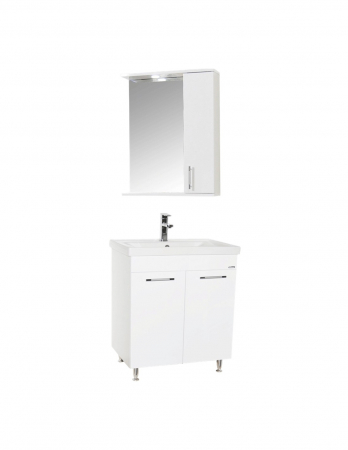 Set mobilier baie alb cu oglinda, lavoar si baza cu usi si picioare cromate [1]