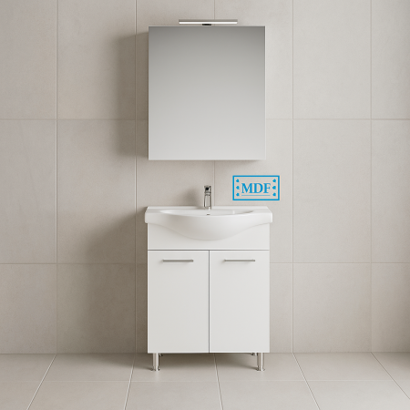 Baie - Set mobilier baie alb cu lavoar ceramic si oglinda cu iluminare LED