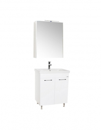Set mobilier baie alb cu lavoar ceramic si oglinda cu iluminare LED [2]