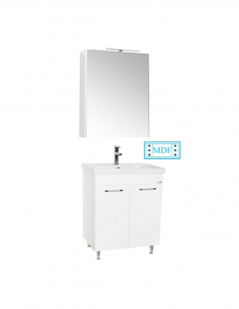 Set mobilier baie alb cu lavoar ceramic si oglinda cu iluminare LED [1]