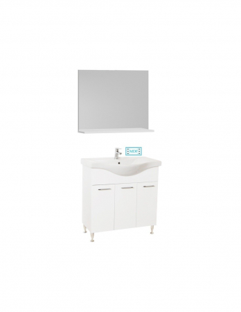 Set mobilier baie alb cu lavoar ceramic si oglinda cu poliță [1]