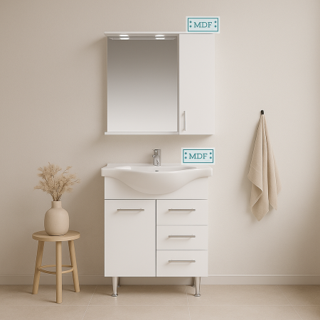Baie - Set mobilier baie GN1531 alb cu lavoar 55 cm și oglindă GN0201 cu dulăpior