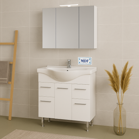 Baie - Set mobilier baie alb cu oglinda si iluminare LED