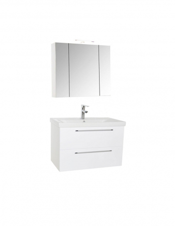 Set mobilier baie suspendat alb GN0541 cu lavoar ceramic si oglinda cu dulap si iluminare LED [1]