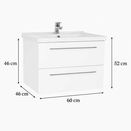 Set mobilier baie GN0541 cu lavoar si sertare, alb lucios, oglinda cu LED [5]