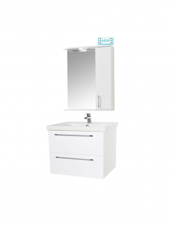 Set mobilier baie GN0541 cu lavoar si sertare, alb lucios, oglinda cu LED [1]