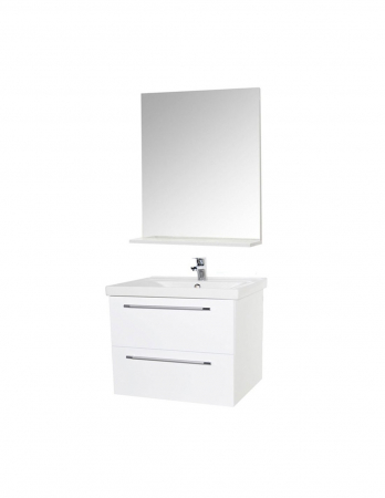 Set mobilier baie GN0541 alb lucios cu lavoar ceramic si oglinda cu polita [1]