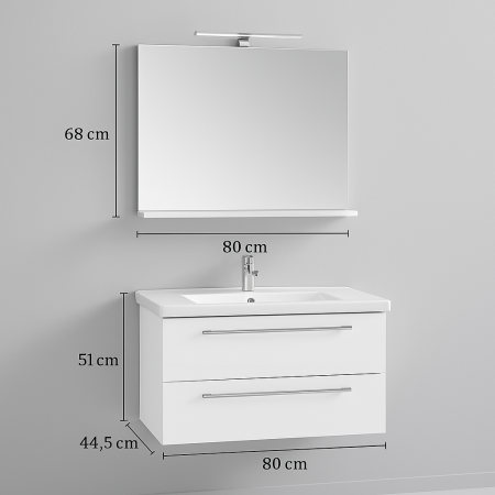 Set mobilier baie suspendat alb cu lavoar ceramic si oglinda [2]