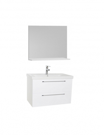 Set mobilier baie suspendat alb cu lavoar ceramic si oglinda [1]