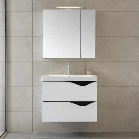 Set mobilier baie suspendat alb 70 cm cu dulap oglinda si lavoar [0]