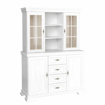 Set comoda living VM3 si vitrina VMN4 alb cu spatii de depozitare si usi vitrate [1]