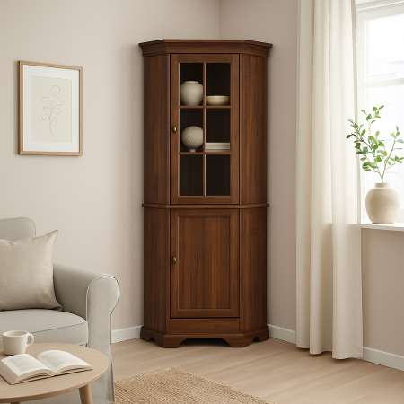 Comode living - Set mobilier colț VMN1 + VMNN1 cu vitrină și comodă maro