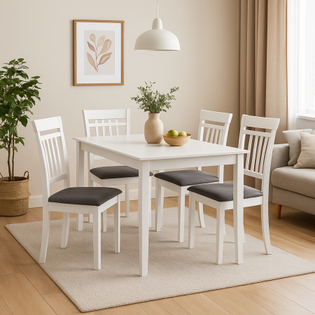 Mese cu scaune - Set masă Bali cu 4 scaune Hudson, alb – MDF & lemn