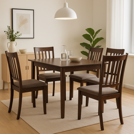 Mese cu scaune - Set masă Bali cu 4 scaune Hudson, MDF furniruit, nuc