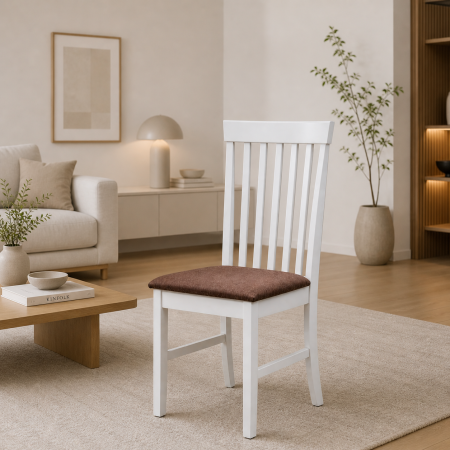 Set masa bucatarie Sophia, MDF, rotunda, 90x74 cm si 4 scaune Glendale, stofa,100 kg, 93x49x41.5 cm, alb/maro [4]