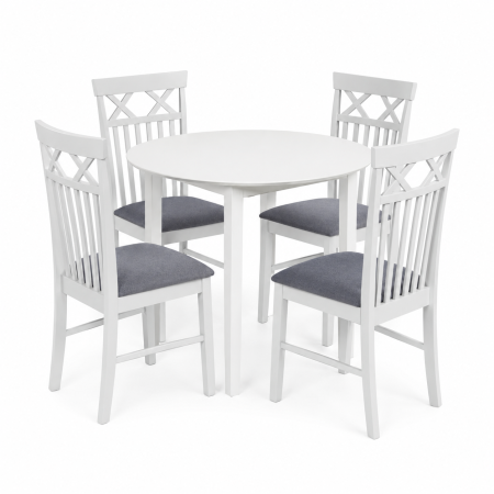 Set masa bucatarie Sophia, MDF, rotunda, 90x74 cm si 4 scaune Rebecca, tapiterie stofa,100 kg, 94x49x43.5 cm, alb/gri [1]