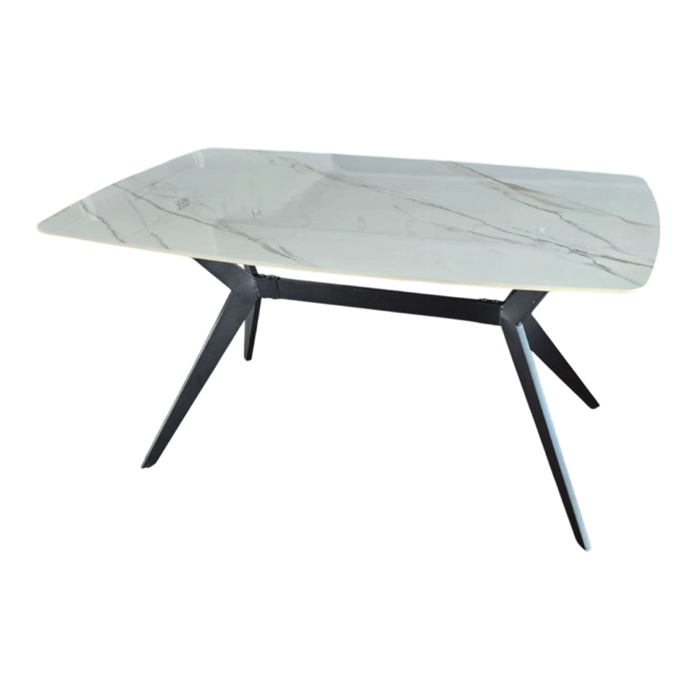 Set masa living Elegant FDT4, blat caramica, structura metalica, 140x80x75 cm, alb/maro si 6 scaune Doina FDC2, tapiterie catifea, 90 kg, bej [3]