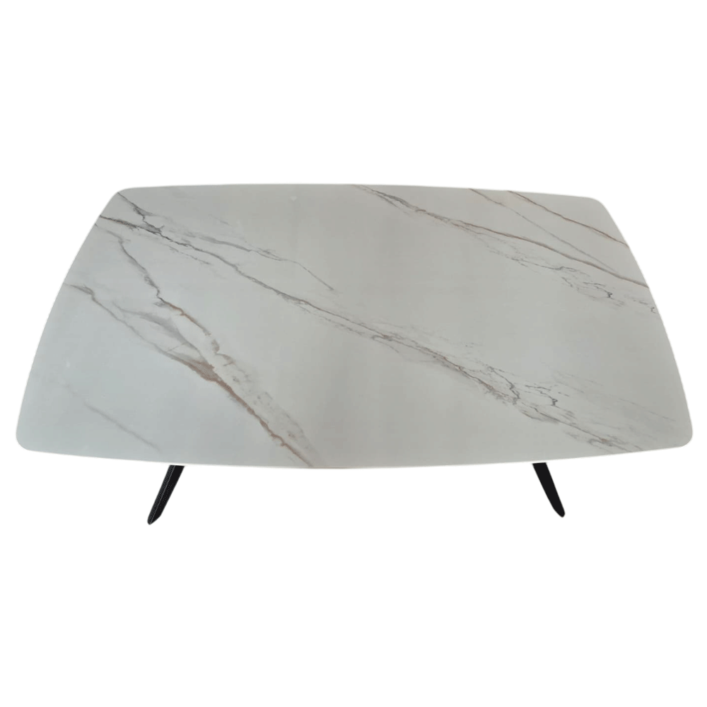 Set masa living Elegant FDT4, blat ceramica, structura metalica, 140x80x75 cm, alb/maro si 6 scaune Rizea FDC4, tapiterie catifea, 90 kg, bej [1]