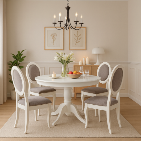 Set masa living HM William cu 4 scaune HM Barock, alb, design modern [2]