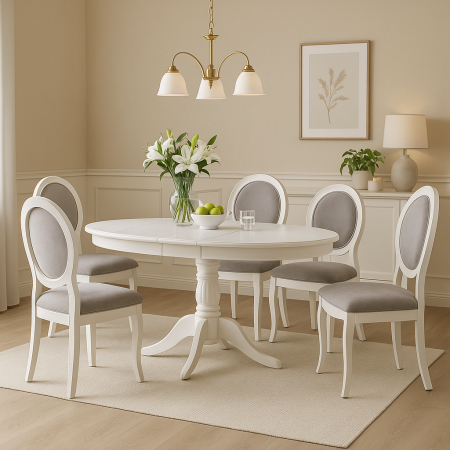 Set masa living HM William cu 4 scaune HM Barock, alb, design modern [0]