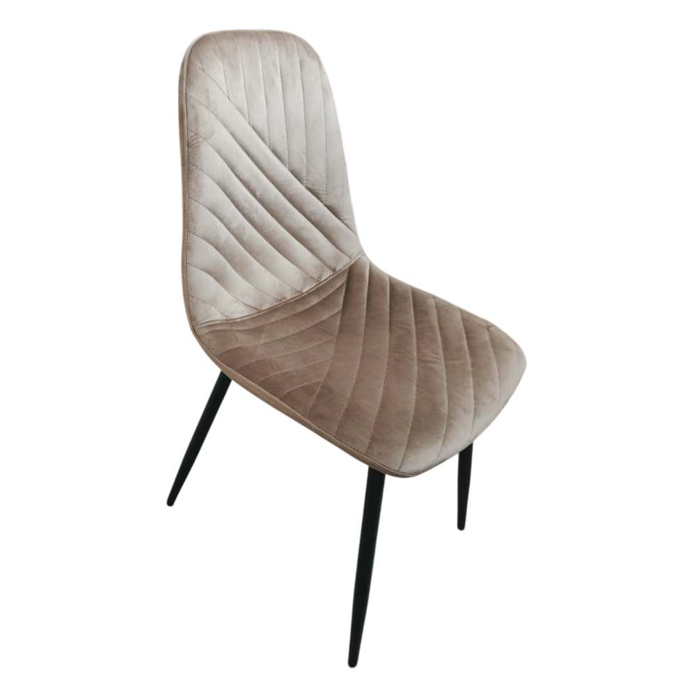 Set masa living Lineo FDT1, blat ceramica, structura metalica, 140x80x75 cm, alb/maro si 6 scaune Doina FDC2, tapiterie catifea, 90 kg, bej [3]