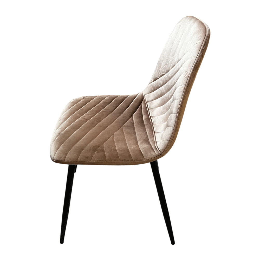 Set masa living Lineo FDT1, blat ceramica, structura metalica, 140x80x75 cm, alb/maro si 6 scaune Doina FDC2, tapiterie catifea, 90 kg, bej [5]