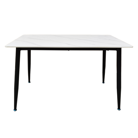 Set masa living Lineo FDT1, blat ceramica, structura metalica, 140x80x75 cm, alb/maro si 6 scaune Gloria FDC20, tapiterie catifea, 90 kg, bej [4]