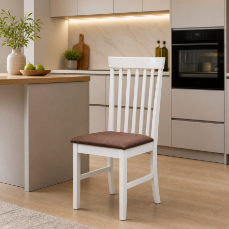 Set masa living plianta Philadelphia, MDF, lemn masiv, rotunda, 55/90 x 90 x 74,8 cm si 4 scaune Glendale, stofa,100 kg, 93x49x41.5 cm, alb/maro [3]