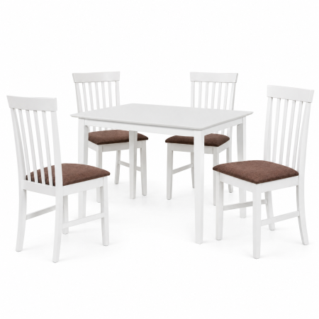 Set masa living si bucatarie Bali, MDF, 112x72x74 cm si 4 scaune Glendale, stofa,100 kg, 93x49x41.5 cm, alb/maro [1]