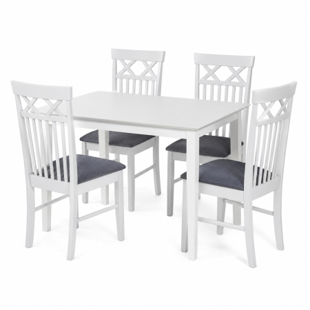 Set masa living si bucatarie Bali, MDF, 112x72x74 cm si  4 scaune Rebecca, stofa,100 kg, 94x49x43.5 cm, alb/gri [1]