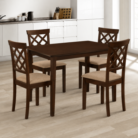 Seturi mese si scaune - Set masa living si bucatarie Bali, MDF Furniruit, 112x72x74 cm si 4 scaune Vienna, tapiterie stofa,100 kg, 94x49x40 cm, nuc/bej