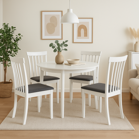 Mese cu scaune - Set masă rotundă Sophia 90 cm + 4 scaune Houston, alb