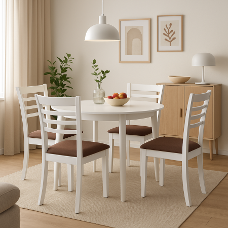 Mese cu scaune - Set masă rotundă Sophia 90 cm + 4 scaune Montreal, alb