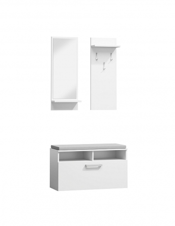 Pantofare - Set mobilier hol alb mat cu oglinda, cuier si pantofar cu bancuta