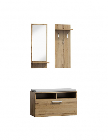 Set mobilier hol cu cuier, oglinda si bancă pantofar stejar wotan [1]