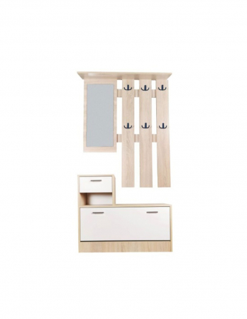 Pantofare - Set mobilier hol Filip stejar-alb cuier oglinda si pantofar