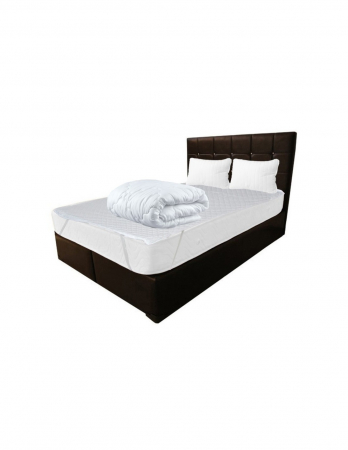 Saltele superortopedice - Set saltea cu arcuri Dafin 140x200 cm, așternută cu pilotă și perne, prezentat pe o somieră maro