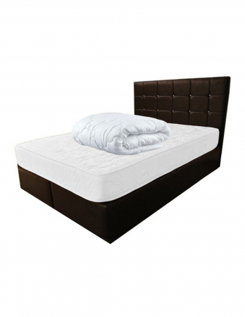 Saltele superortopedice - Set saltea Dafin 180x200 cm si pilota vara microfibra 200x220 cm pe pat cu tablie maro