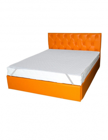 Set pat dublu cu saltea confortabila Hydra Comfort Flex 140x200 si tablie portocalie capitonata