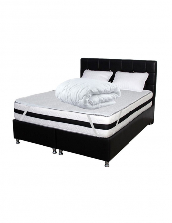 Saltele memory - Set pat negru cu saltea Memory Foam Crin, perne albe si pilota de vara