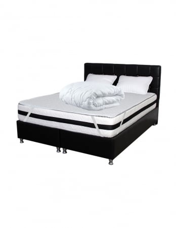 Saltele memory - Set pat negru cu saltea Memory Foam Azalee, perne și pilotă