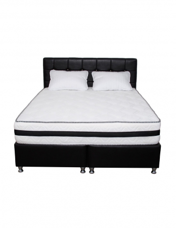 Set saltea superortopedica Iris 140x200 cu perne din microfibra pe pat negru [1]