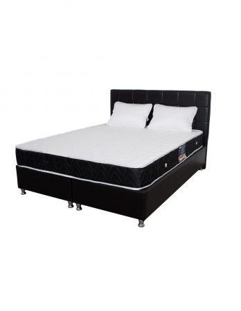 Set pat complet cu saltea superortopedica Lux Praga 160x190 si tăblie neagră capitonată [3]