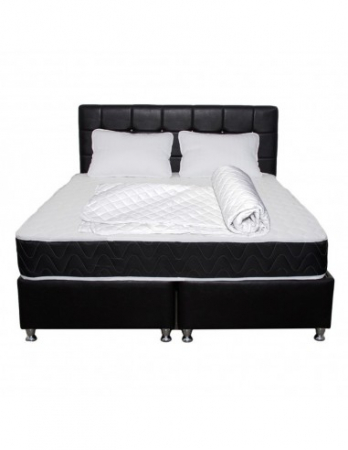 Saltele superortopedice - Set Saltea Superortopedica Lux Praga 160x200 cu perne si husa pe un pat negru